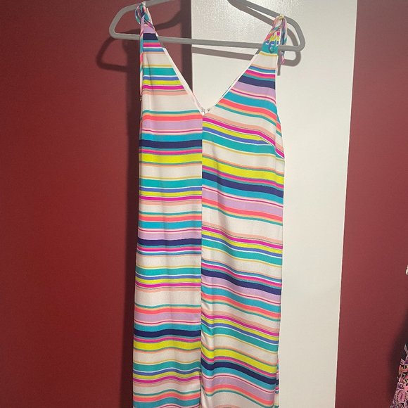Alice & Trixie Multi Striped Midi Dress Tie Straps and Self Belt Size L (NWT) - Picture 1 of 6